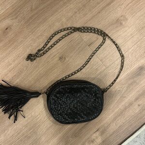 Anthropologie Black Woven Crossbody Bag with Chain Strap